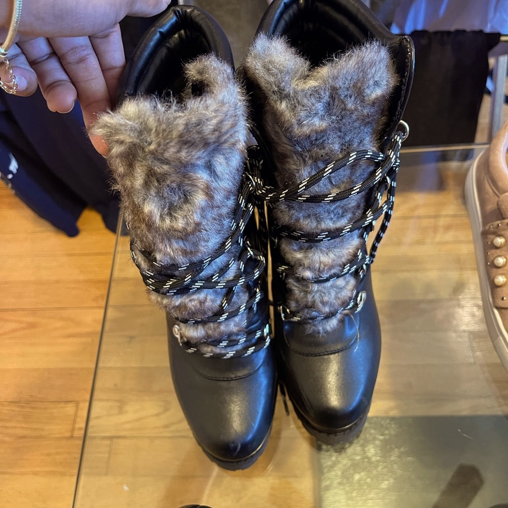 Black Akira Faux Leather & Fur boot